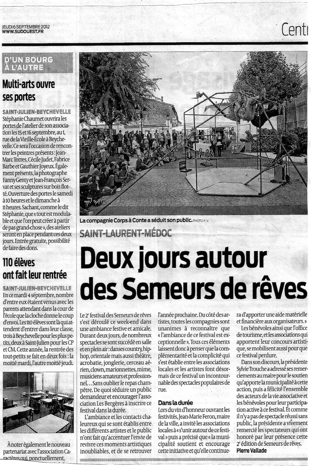 Article de Presse Sud Ouest 2012 - Festival semeurs de rêves - Association culturelle Les Bergères